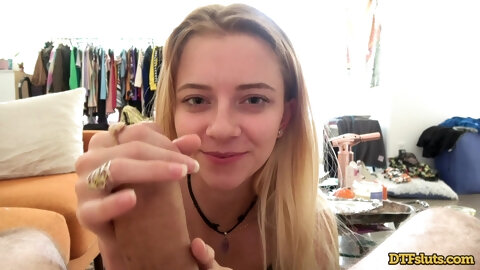 Petite blonde fitted with a dick that easily hits her G spot